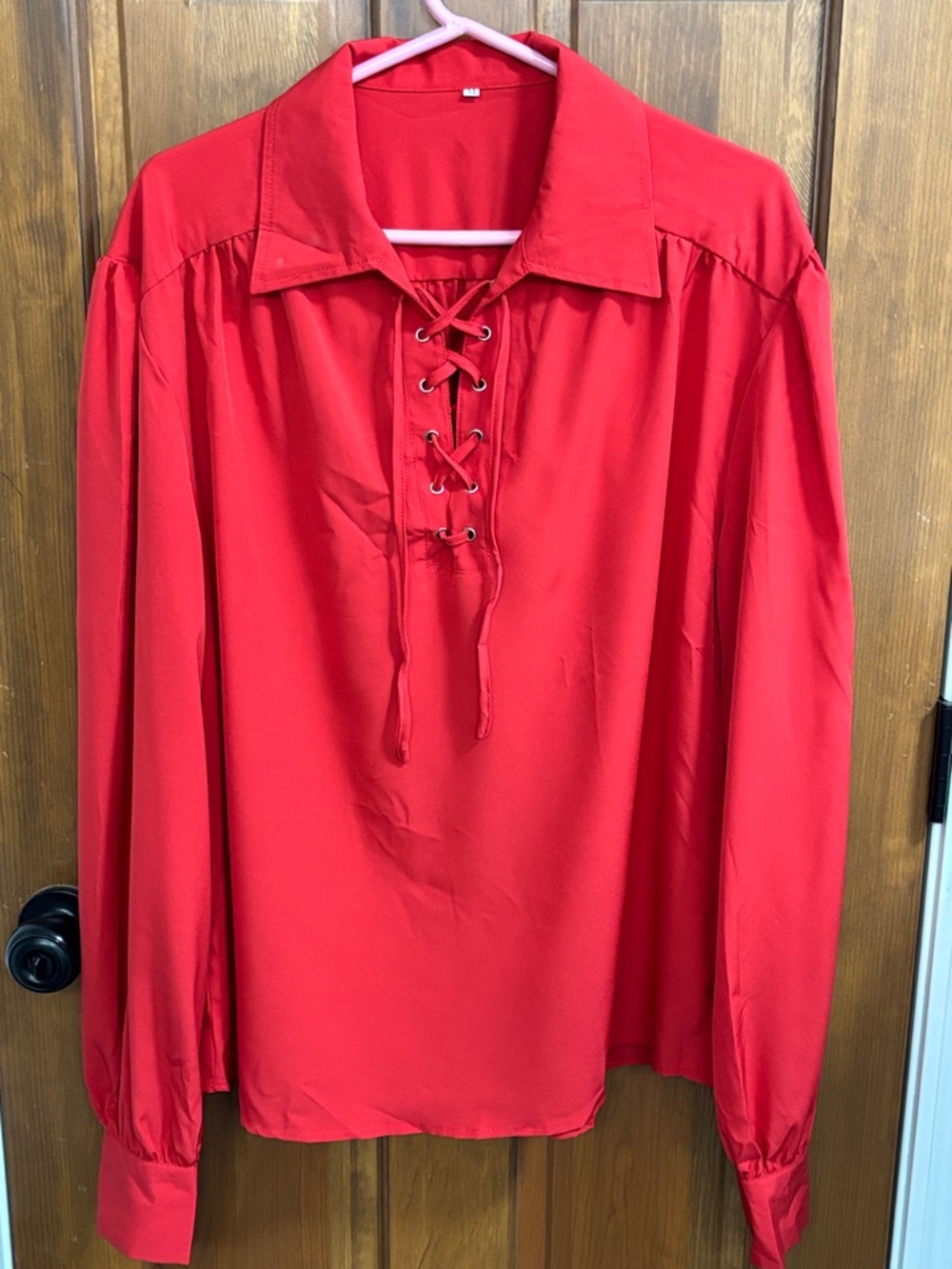 Pirate Costume Poet Shirt Red Long Sleeve Gothic Medieval Renaissance  Size M